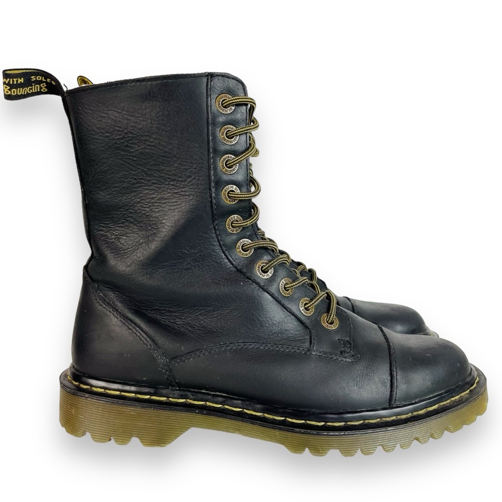 Dr. Marten’s Justyna Black Leather Combat Boots Lace Up Side Zip